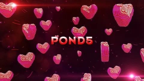 Logo with flying red hearts with colorful patterns Stockmateriaal After Effects