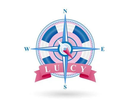 Logo in the form of a compass with directions of light and a ribbon with an Stock Illustration