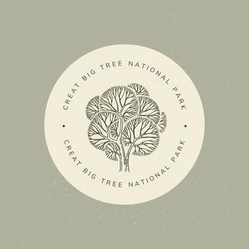 Logo in the form of a drawn linear tree with an inscription in a circle. Stock Illustration
