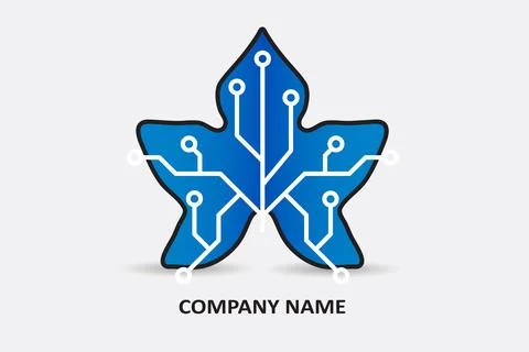 Logo in the form of a flax leaf with an electrical circuit inside. EPS10. Stock Illustration