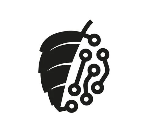Logo in the form of half a leaf, half a circuit board Stock Illustration