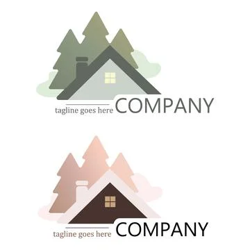 Logo in the form of a house in the forest. modern and minimalist style, geome Ilustración de archivo