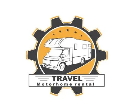 Logo in the form of a van on a yellow background with an inscription. EPS10. Stock Illustration