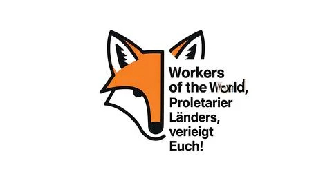Logo of fox head with text workers of the world proletarier l. Illustrazione stock