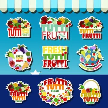 Logo for fruit and vegetable store Fresh tutti frutti Stock Illustration