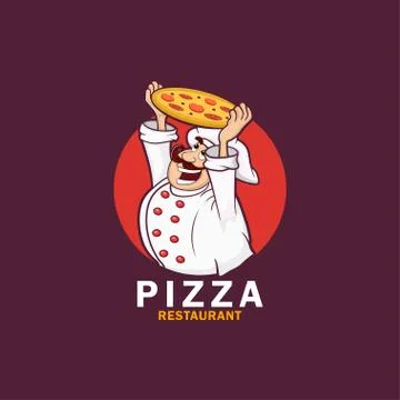 Logo of funny cook or chef with pizza. Stock Illustration