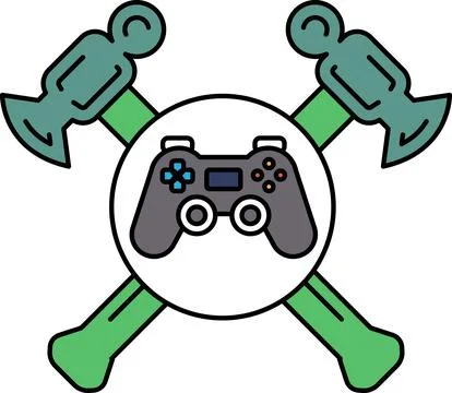A logo for a game controller with a hammer and an ax Illustrazione stock
