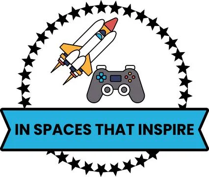 A logo for a game that has a rocket and a controller Illustrazione stock