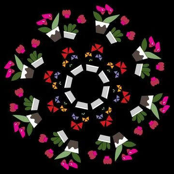 Logo geometric flowers,   black background. Stock Illustration