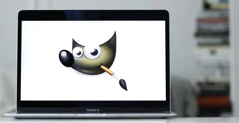 Logo of Gimp, or GNU Image Manipulation Program, a free and open-source photo ed Stock Illustration