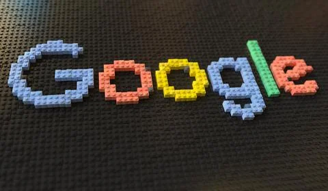 Logo of GOOGLE made with plastic toy blocks, editorial conceptual 3d rendering Stock Illustration