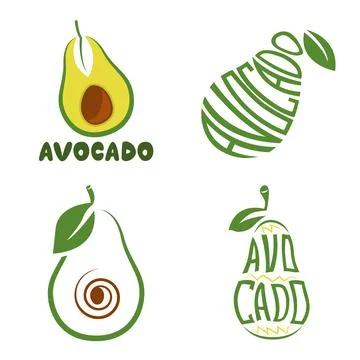 Logo green avocado. Fruit with text for health food or another design. Stock Illustration