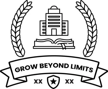 A logo for Grow Beyond Limits features a building and a book Ilustración de archivo