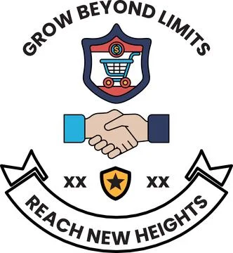 A logo for Grow Beyond Limits that features a handshake and a shopping cart Stock Illustration