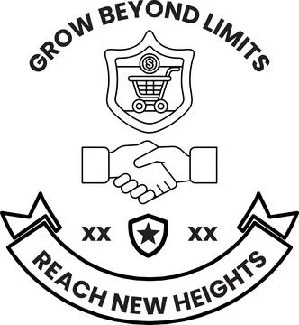 A logo for Grow Beyond Limits that features a handshake and a shopping cart Stock-Illustration