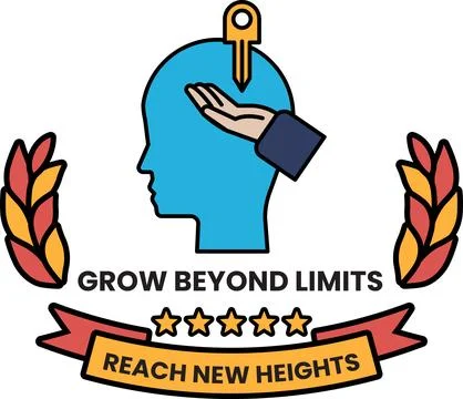 A logo for Grow Beyond Limits that says Reach New Heights Stock Illustration