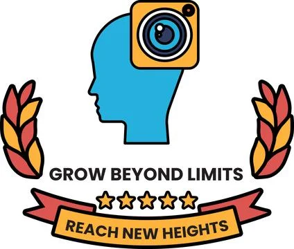A logo for Grow Beyond Limits that says Reach New Heights Stock Illustration