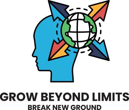 A logo for Grow Beyond Limits that shows a person's head with a globe on it Stock Illustration