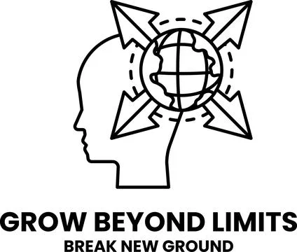 A logo for Grow Beyond Limits that shows a person's head with a globe on it Stock Illustration