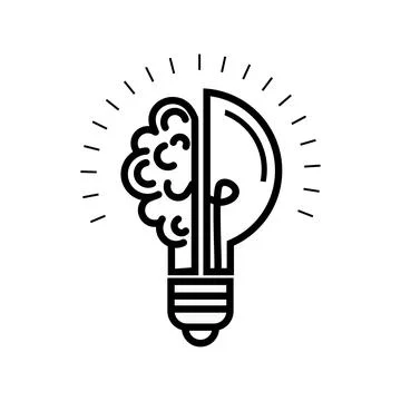 Logo with a half of light bulb and brain isolated on white background. Symbol of Stock Illustration