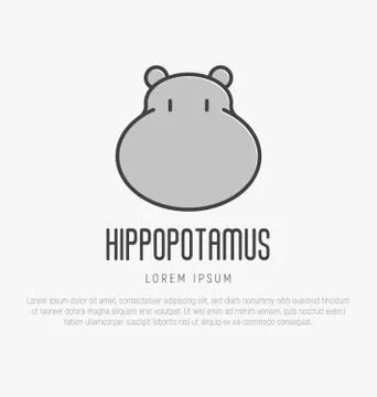 Logo with head of hippo in thin line style. Vector illustration. Stock Illustration