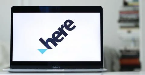 Logo of HERE Technologies, a mapping, location data, and automotive company Stock Photos