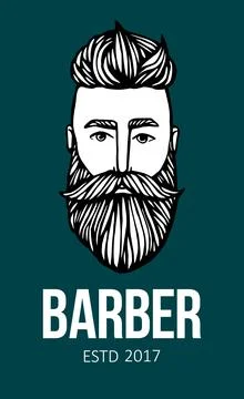Logo of hipster head with beard. Hand-Drawn Doodle Vector illustration. Logo Stock Illustration