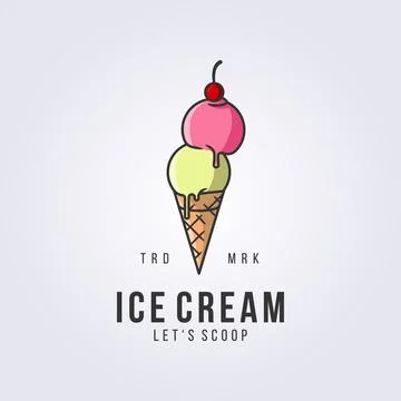 Logo of ice cream with cherry, vector illustration outline design Stock Illustration