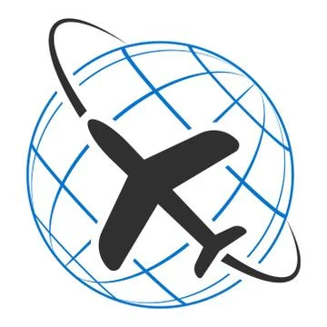 Logo icon airplane flying around earth, vector sign icon tourism and travel Stock Illustration