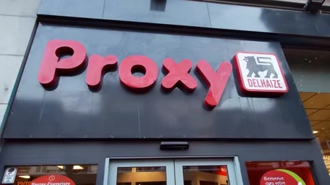 Logo icon of supermarket chain Proxy Delhaize - Brussels, Belgium Video stock 252641020