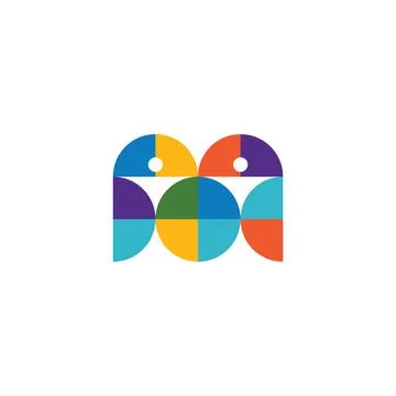 Logo Initial M letter happy people full color negative space Stock Illustration