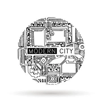 Logo with ink doodle maps, architecture drawing Stock Illustration