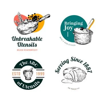 Logo with kitchen appliances concept design for branding and marketing vector Stock Illustration