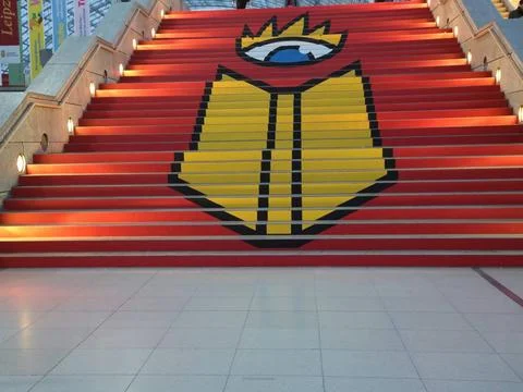 Logo Leipziger Buchmesse auf einer Treppenaufgang während der Leipziger Bu.. Stock Photos