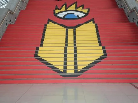 Logo Leipziger Buchmesse auf einer Treppenaufgang während der Leipziger Bu.. Stock Photos