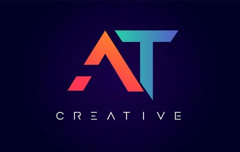 AT Logo Letter Design with Modern Creative Concept and Orange Blue Colors Vec Stock-Illustration