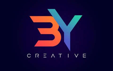 BY Logo Letter Design with Modern Creative Concept and Orange Blue Colors Vec Stock Illustration