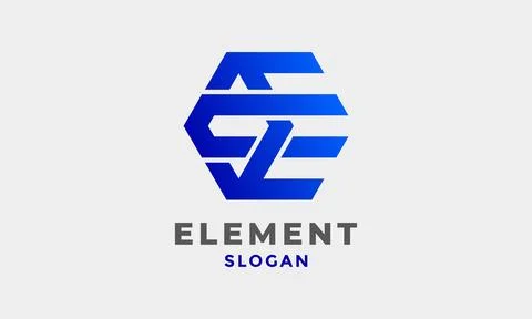 Logo letter E hexagon blue modern design Stock Illustration