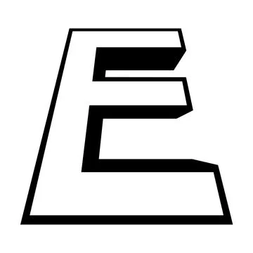 Logo letter e, tall slender font letter e perspective height Stock Illustration