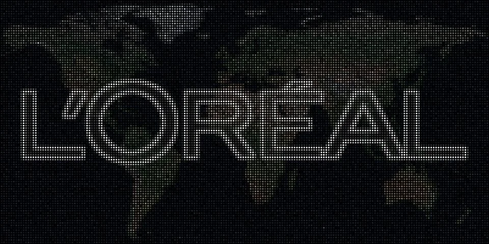 Logo of LOREAL made with dots and the world map. Editorial conceptual Stock Illustration