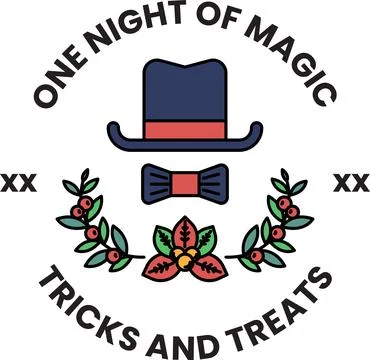 A logo for a magic show that features a hat and a bow tie Stock Illustration