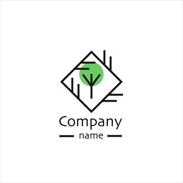 Logo, minimalistic green tree in the shape of a circle, squared with lines Stock Illustration
