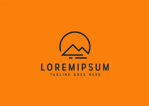 Logo of mountain and sun views. Vector illustration of a sun and mountain vie Illustration
