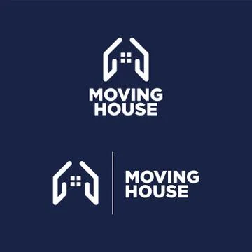 Logo moving house blue background Stock Illustration
