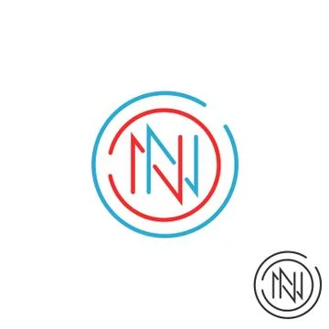 Logo N letter mockup monogram, round border two nn symbol, red and blue inter Stock Illustration