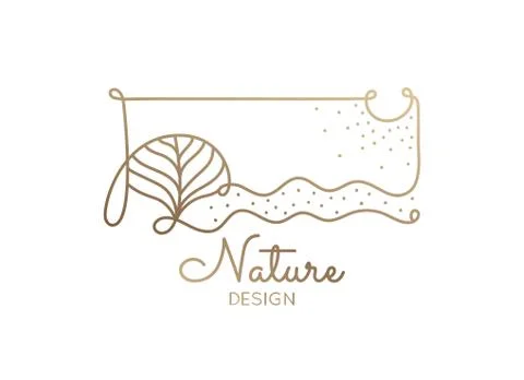 Logo of nature elements on white background. Linear icon of landscape with tree Stock Illustration