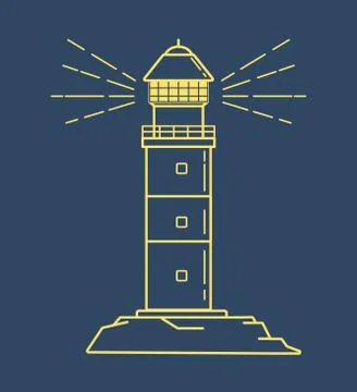 Logo navigation beacon. Lighthouse tower line art vector. Stock Illustration