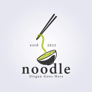 Logo of noodle vector, pulled noodle by chopsticks icon vector illustration.. Stock Illustration
