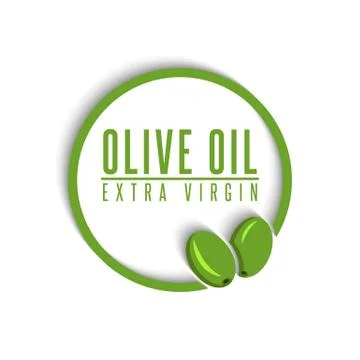 Logo olive oil extra virgin text in a round frame with two olives, the label  Stock-Illustration
