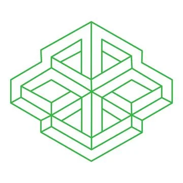 Logo. Optical illusion shapes. Optical art object. Impossible green figure Stock Illustration